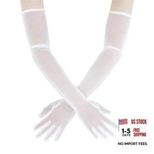 Women  s Long Tulle Gloves Elbow Length Stretchy Mesh Costume Party White