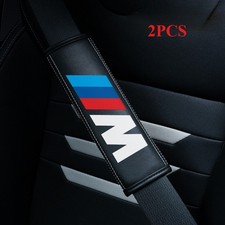 2PCS Car Seat Belt Covers Leather Trim Protector for B-M-W Black Shoulder Pad*-.