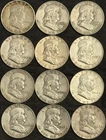 Roll of 12 Circulated 1940s-1960s Franklin Half Dollar 90% Silver Coins