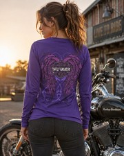 HARLEY DAVIDSON Women's Purple Long Sleeve Winged Medium Shirt Naples FL -3241