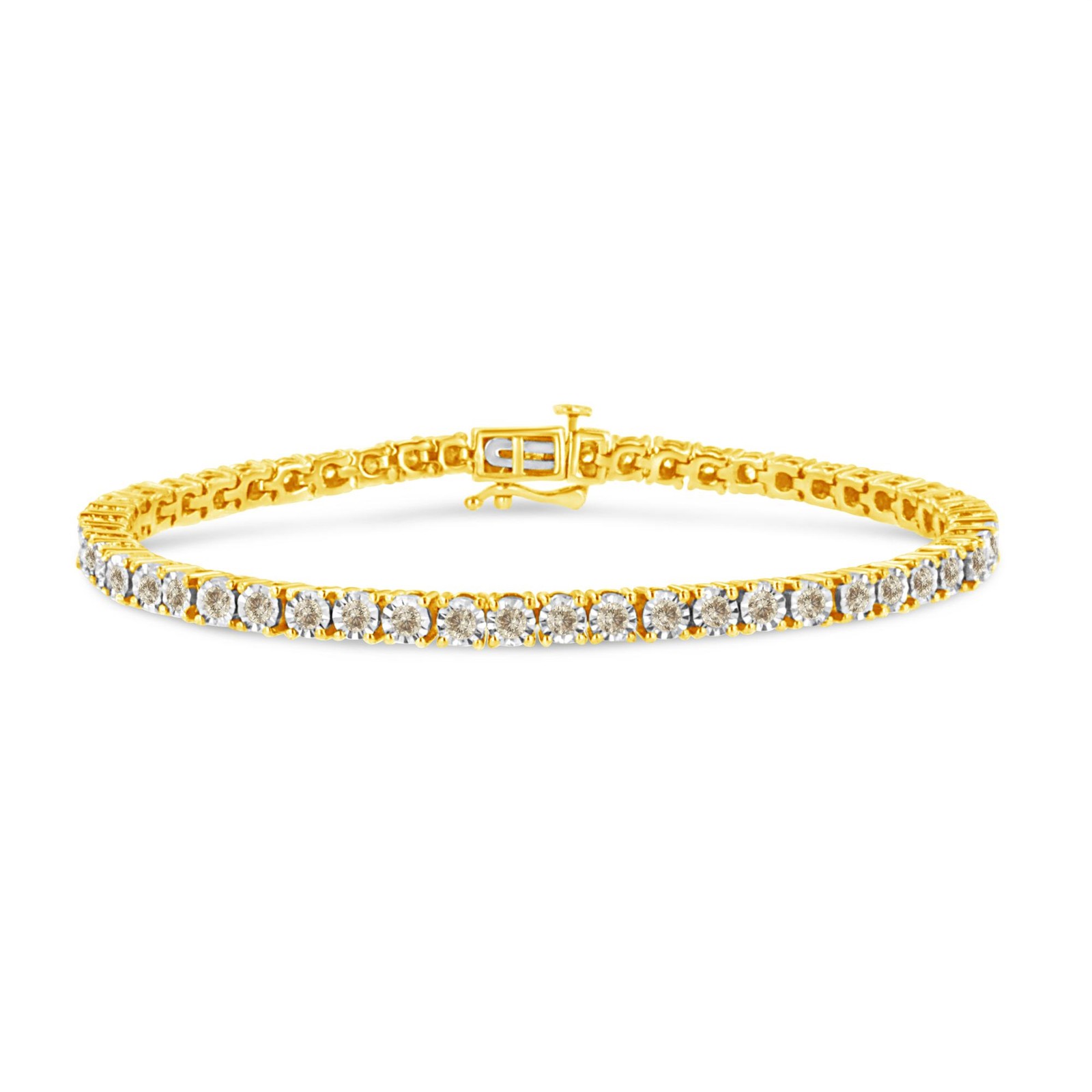 "3.0 Carat Real Diamond Bracelet in 14K Yellow Gold Plated Sterling Silver -7.25\""