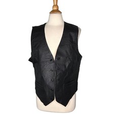 Wilsons The Leather Experts 100 Leather Motorcycle Vest Black Button Up Front