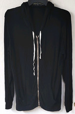 Brandy Melville Women's Black Solid Full Zip Hooded Knit Hoodie Drawstring S