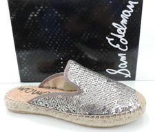 Sam Edelman Kerry Slip On Espadrille Slide Mule Flats Pewter Sequins Size 8