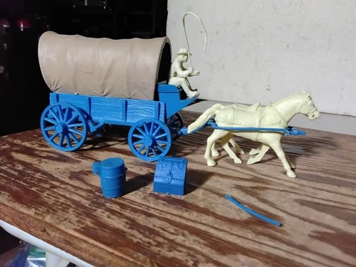 1959 Blue Wagon Train Wagon w Driver Playset Gunsmoke Western