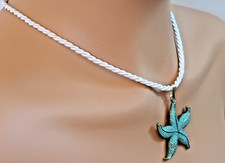 Starfish Pendant Necklace, White Twisted Rope Cord, Beach Coastal Jewelry 20"