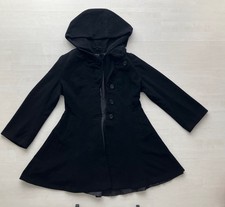 Barbara Lebek Mantel Damen Schwarz Gr. 38 Wollmantel Kapuze A-Linie Ausgestellt