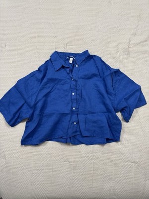 H&M oversized linen-blend shirt in a royal blue