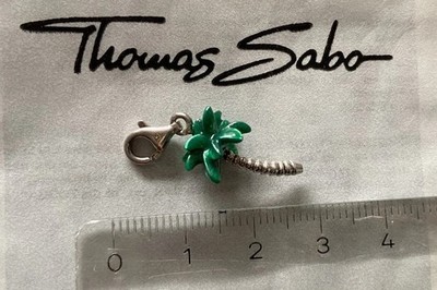 Thomas Sabo Palme * süßer 3D Charm Anhänger, Silber Grün - Urlaubsfeeling !