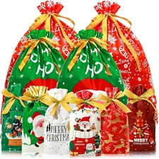 34-Pack Christmas Gift Bags - Assorted Sizes & Patterns, Drawstring Holiday
