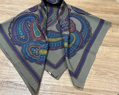 Vintage Scarf Wrap Gray Multicolor Square Paisley Print Made in Italy 32 x32 