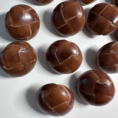 12 Vintage Hemisphere Leather Mahogany Brown Buttons 1  (40L) & 3/4  Shank