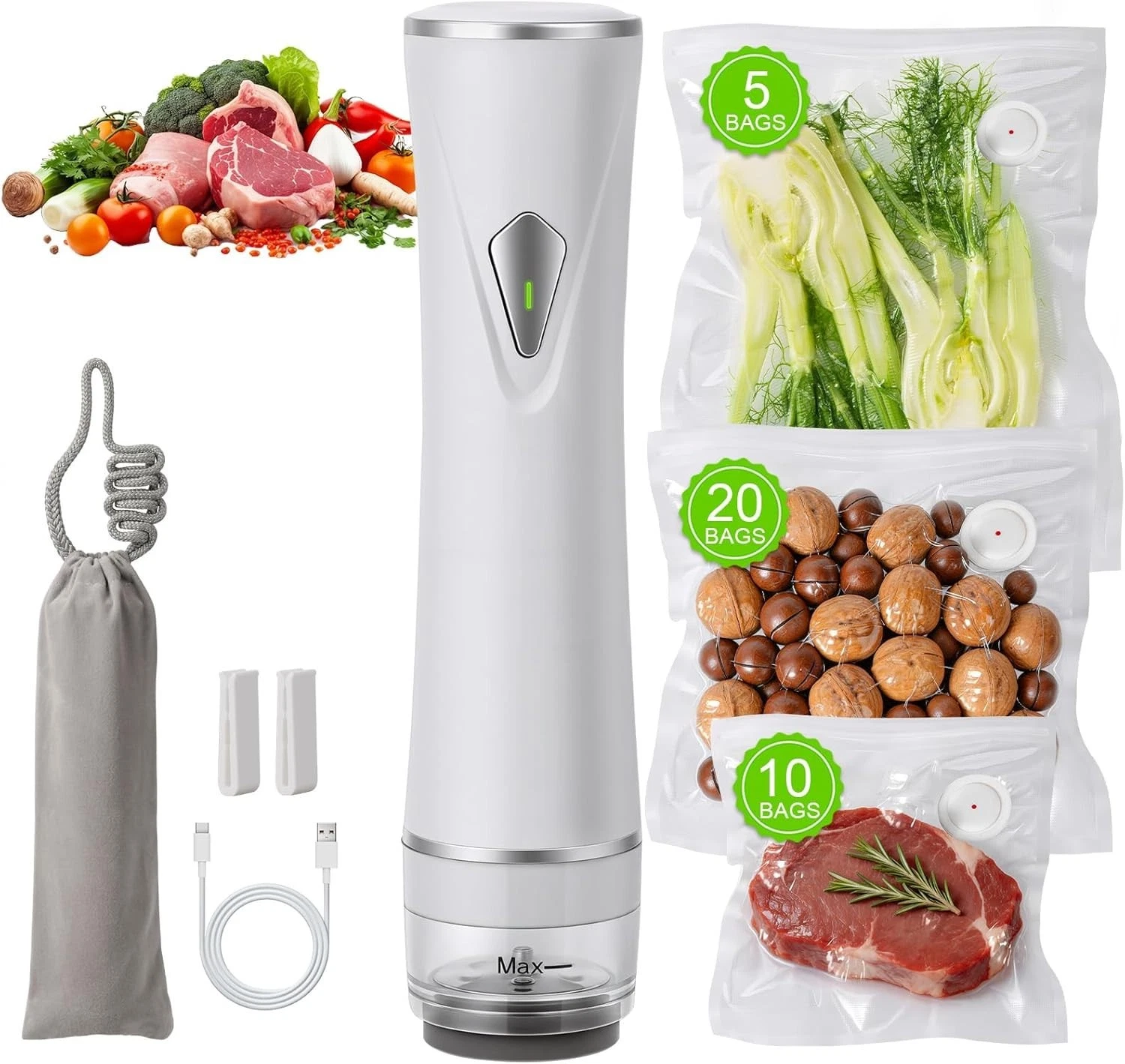 NEW Compact Vacuum Sealer for Food (Sealer Machine + 35 Reusable Vacuum Bags)
