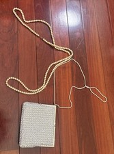 Vintage La Regale Beaded Sequins Evening Bag Shoulder Faux Pearls Necklace