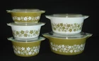 PYREX - 10 pc. Green & White SPRING BLOSSOM GREEN Cinderella Casserole, Lid Set