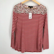 Suzanne Betro Womens Top Size Small Pink Floral Mixed Print Striped Stretch NWT