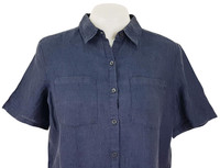 LANDS END Womans 100% LINEN Navy Blue S/S EVENING SHIRT - S - UK8 - RRP £54
