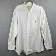 Vintage Lacoste White Cotton Oxford Long Sleeve Button Down Shirt Sz 46 XXL Croc