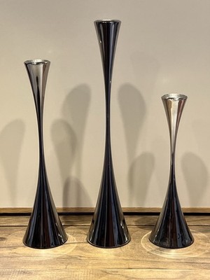 Crate And Barrel Robert Welch Candle Holders Set Of 3 Hourglass Stainless Steel