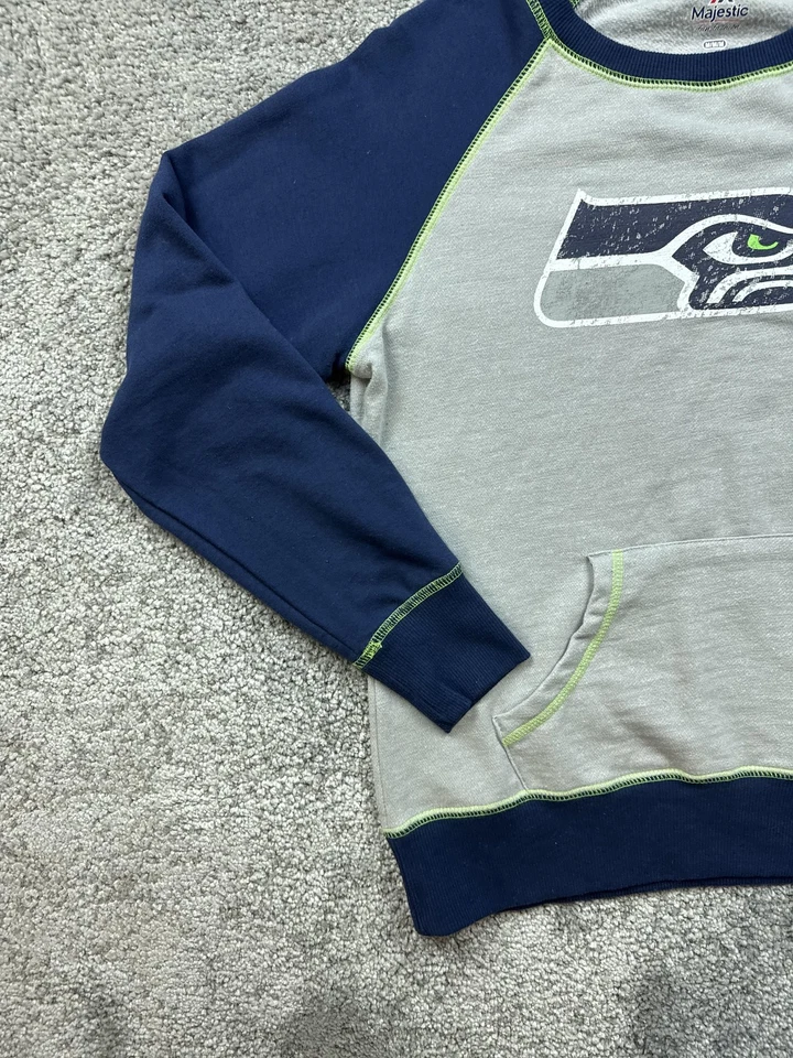 Camisa Seattle Seahawks juvenil média futebol americano NFL majestoso manga longa gola redonda - Imagem 4 de 4