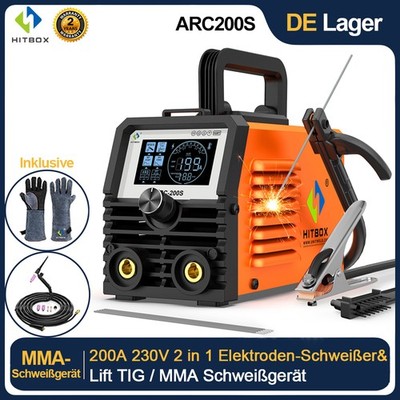 HITBOX Stabschweißgerät 230V 200A Lift-TIG ARC Mini-Schweißmaschine Hot-Start DE