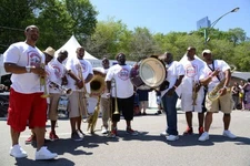 Southern Komfort Brass Band poses for a portrait Chicago Blues Fes- Old Photo