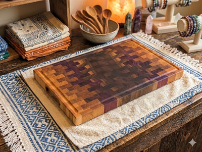 Ombre Style End Grain Cutting Board.  juice groove & handles,  butcher block