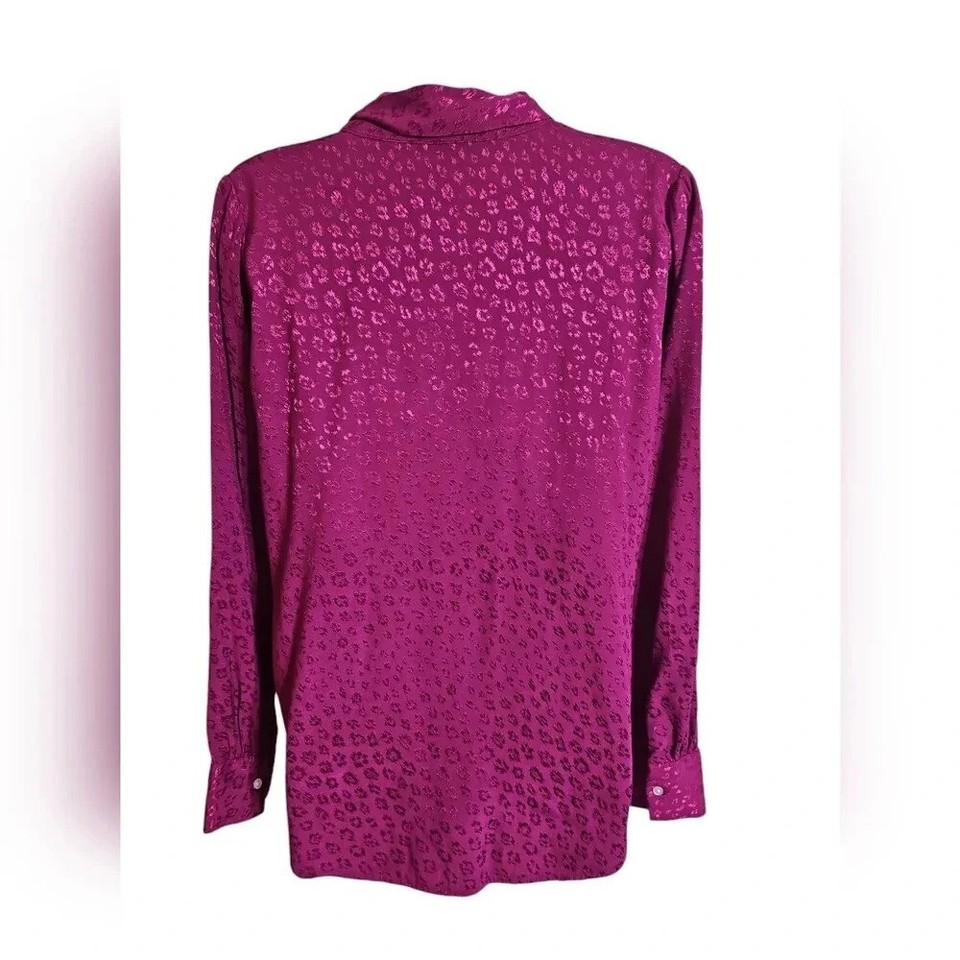 LOFT Outlet M Fuchsia Leopard Print Blouse Scarf Tie Neck Festival Top ...