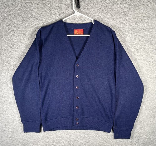 Vintage Sears Kings Road Sweater Mens Medium Blue Orlon Cardigan Made in USA 70s