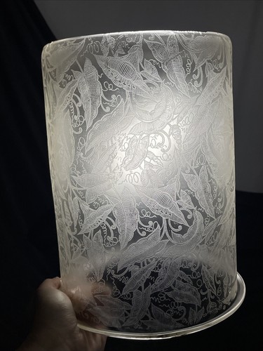Antique Acid Etched Glass Oil Gas Hall Lamp Shade Victorian Cylinder 7x10 8” Fit - Picture 24 of 24