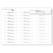 Birthday Script Reminder Silver Foiled Planner Stickers 30 Bujo SILVER