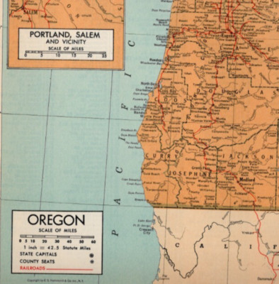 OREGON COUNTY MAP - With Portland-Salem Inset 1948 Vintage Print | eBay