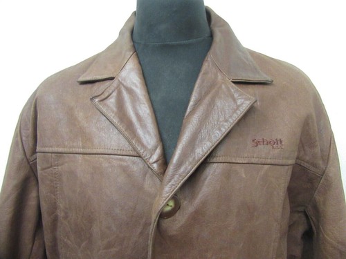 VINTAGE SCHOTT LEATHER TRENCH COAT BLAZER JACKET SIZE L - Picture 3 of 21