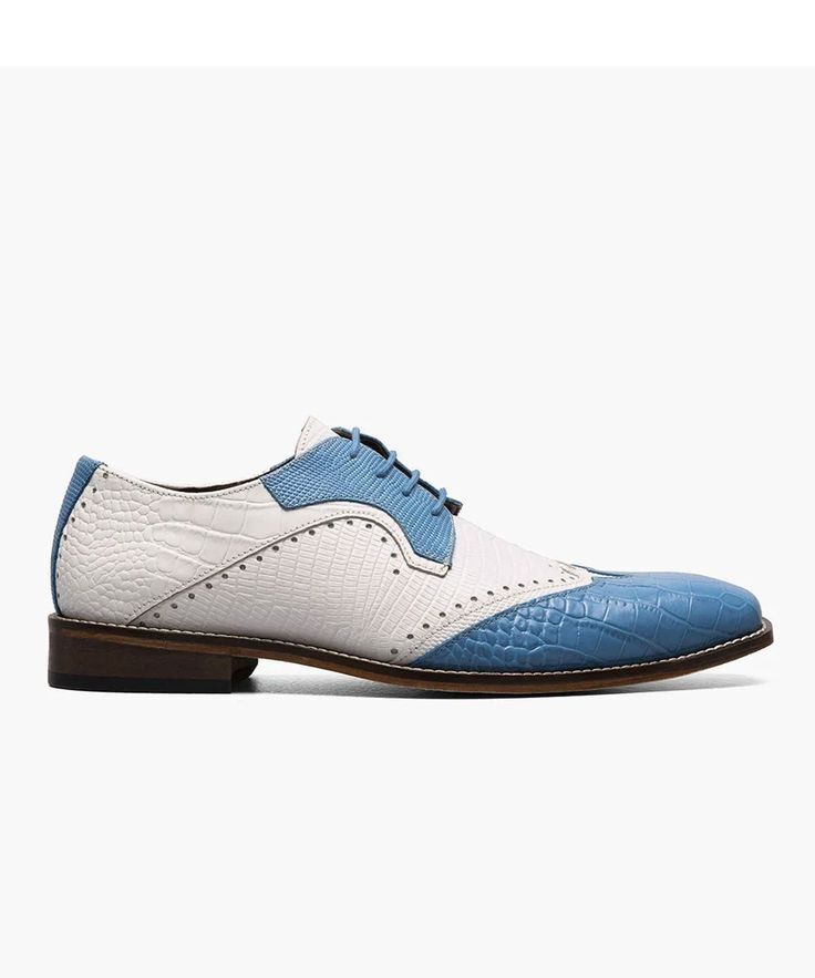 Zapatos de vestir hechos a mano para hombre azul cielo y medio blanco Derby brogue con cordones