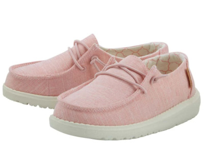 Hey Dude Wendy Youth Slip On Comfort Shoes Girls Size Pink Linen Cotton Candy Y4
