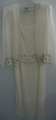 R&M Richards Cream Ivory Formal Wedding Mother Of Bride Dress 18 Beaded Jacket