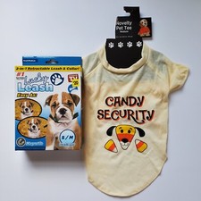 Pet Tshirt Tee  Lucky Leash Dog Collar Small Medium Retractable Halloween New