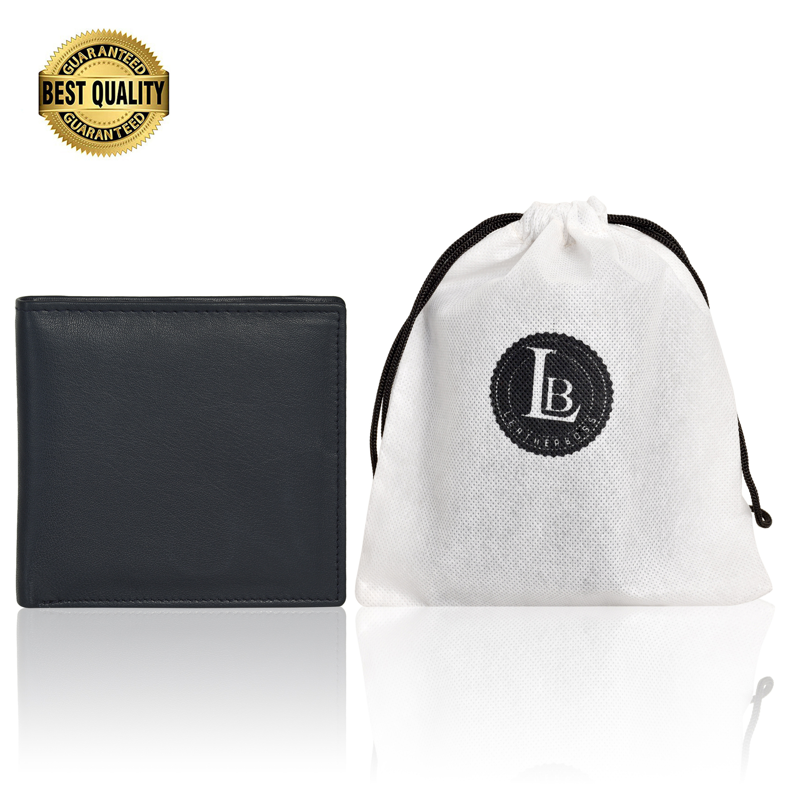 Leatherboss Genuine Leather Men Hipster RFID Protected Bifold Wallet ,Black