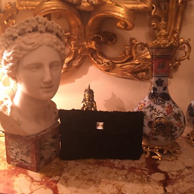 SORBARA BLACK FUR CLUTCH EVENING BAG  JEWELED SNAP CLOSURE 10 1/2  L x 6 1/2  W