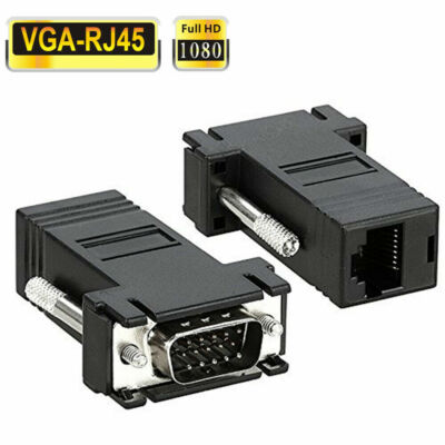 2x VGA Male to Network Adaptor Extend Video over Network Cat5e Ethernet  RJ45 VGA