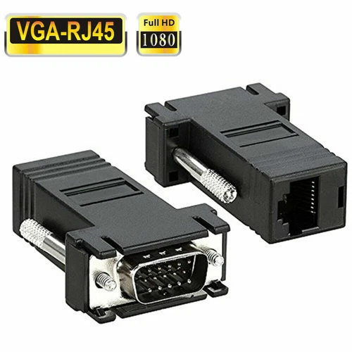 2x VGA Mâle À Adaptateur Réseau Étend Vidéo Sur Réseau Cat5e Éthernet RJ45 VGA