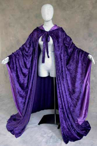 Purpl Robe Velvet Wizard Sleeves Cloak Lined Halloween Hooded Medieval ...