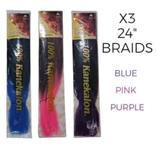 x3 Ombre Kanekalon Jumbo Braiding Hair Extension 24" Synthetic Blue Pink Purple