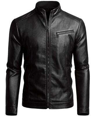 Classic New Men's Black Jacket Real Sheepskin Soft Leather Plain Coat Jacket