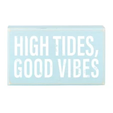 Rustic Box Sign Decor with Saying Wood Plaque 6in W x 3.5in H High Tides 2 Pack