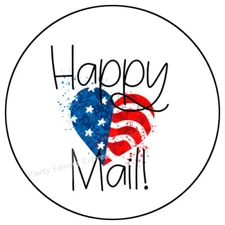 HAPPY MAIL PATRIOTIC FLAG HEART ENVELOPE SEALS LABELS STICKERS PARTY FAVORS