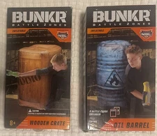 2 Lot BUNKR Battle War Zones Inflatable Oil Barrel Wooden Crate Bunker Obstacle