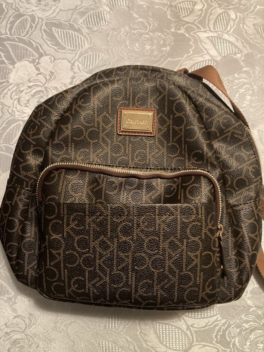 Calvin Klein Womens Medium Zip Backpack CK Logo Brown gold  display picture 1