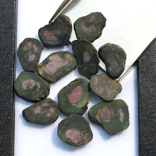 12 Pcs Natural Watermelon Ruby Untreated 19mm-24mm Rough Slice Loose Gemstones - Picture 7 of 14