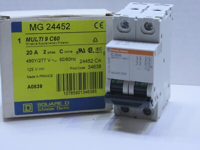 (NEW) SQUARE D MG24452 20A 20 Amp A 2P 480V Multi9 Miniature Circuit Breaker 